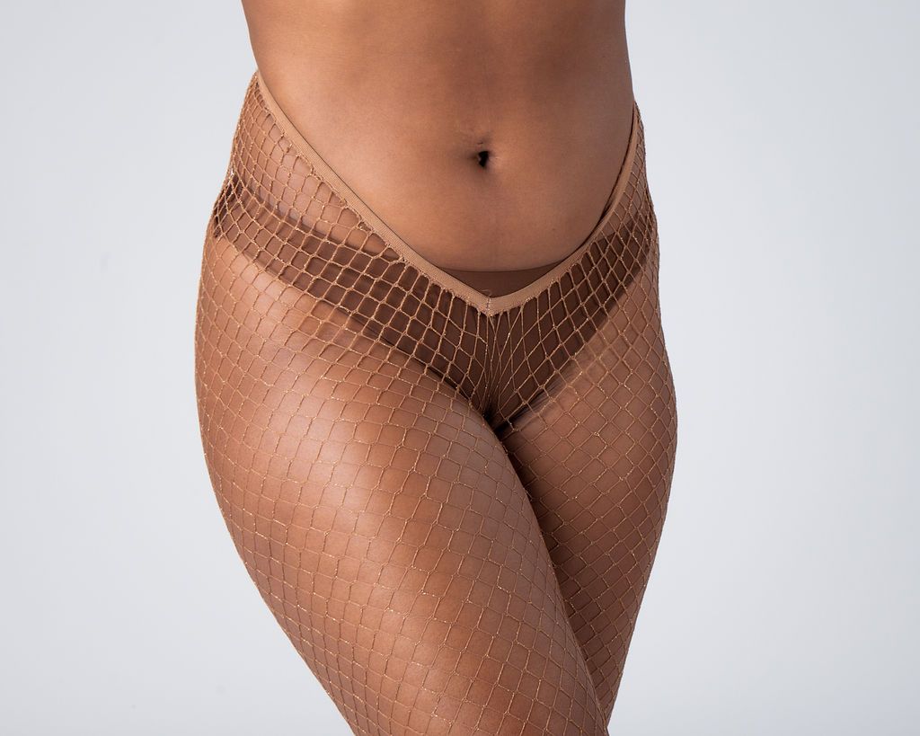 V-Cut Glitter Fishnet Stockings