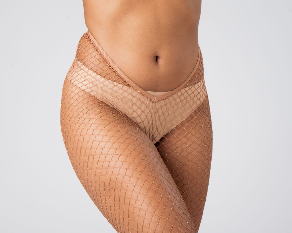 V-Cut Glitter Fishnet Stockings